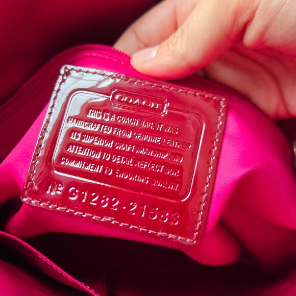 Coach Poppy Embossed Crimson Patent Leather Chain Strap Slim Tote Shoulder Bag - Picture 8 of 10